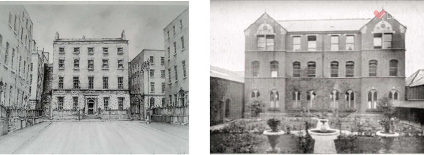 Image of Belvedere House (artist unknown), circa Joyce’s day; similarly, a photograph of Belvedere College’s Finlay Building.